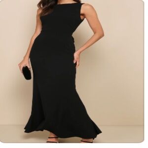 Exquisite Refinement Black Backless Bow Ruffled Maxi Dress